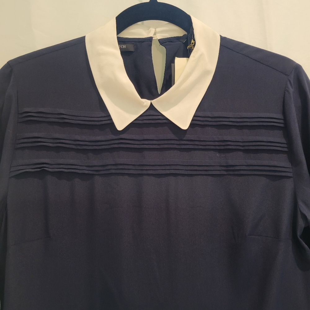 NWT. Scotch & Soda, navy blue silk dress with off-white collar. Size 1